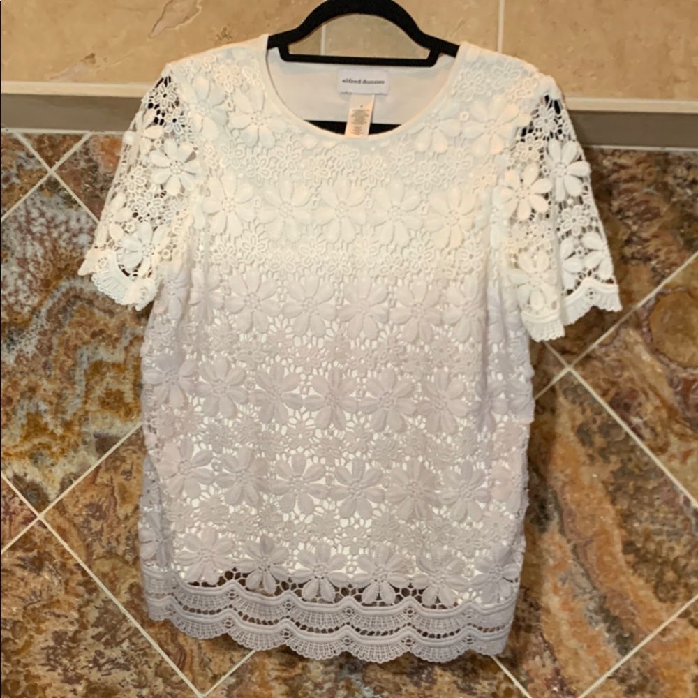 Alfred Dunner Women's White and Gray Ombre Lace Sweater Size Small